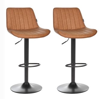 Beliani Beliani - Conjunto De 2 Sillas De Bar De Piel Sint&eacute;tica Patas De Acero Negro Sin Reposabrazos Comedor Marr&oacute;n Dubrovnik