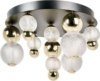 Beliani L&aacute;mpara Led De Techo Pantalla De Vidrio Base De Metal Estilo Glamuroso Dorado Sora