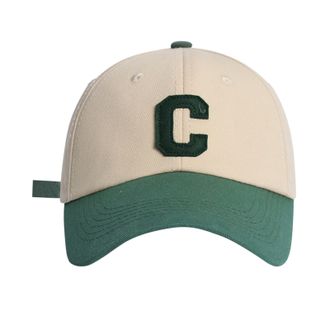 Generic Baseball Cap Big Headed Soft Top C Letter Colored Duck Sports Cap Baseball Hat Leather Baseball Cap for Women One Size 1_Green