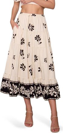 Melloday Midi Skirt in Bone Black Floral at Nordstrom Rack, Size X-Large