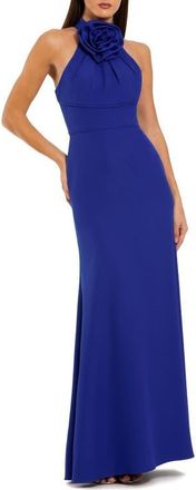 Mac Duggal Flower Halter Neck Crepe Column Sleeveless Gown in Cobalt at Nordstrom, Size 12