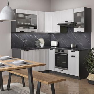 Vicco Cocina Esquinera Fame-line, Casa De Campo Blanca/antracita, 160 X 60 Cm Sin Encimera