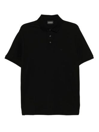 Emporio Armani logo-embroidered cotton polo shirt - Black