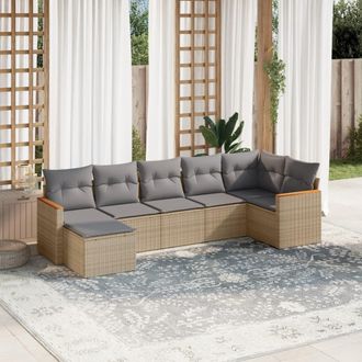 vidaXL Vidaxl - Juego De Sof&aacute;s Jard&iacute;n Con Cojines Beige Mezcla 7 Pzas Rat&aacute;n Pe