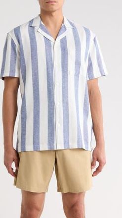 Nordstrom Linen Blend Camp Shirt in Blue Bijou Cabana Stripe at Nordstrom Rack, Size Xx-Large