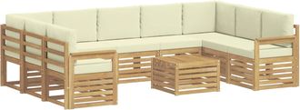 vidaXL Conjunto De Sof&aacute;s De Exterior 10 Uds. Blanco Y Crema Poli&eacute;ster Vidaxl