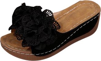 Generic Ladies Wedge Slippers Casual Open Toe Summer Sandals Stylish Comfortable Breathable Versatile Wide Fit Slip On Slippers Beach Leisure