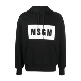 Msgm Hoodies, male, Black, Size: S Front Logo Hoodie Sweater
