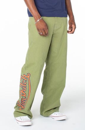 Von Dutch Baggy Contrast Graphic Patch Straight Reaper Pant in Sphagnum at Nordstrom, Size 28