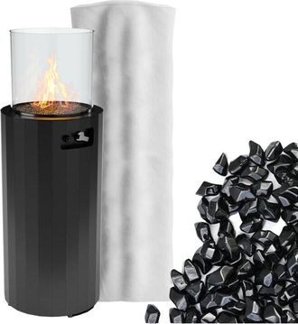 Planika Planika - Bino Chauffage De Terrasse, Colonne De Feu, Chemin&eacute;e &Agrave; Gaz Propane Ou Gpl, Hauteur 102cm, 8kw Jet Black + Housse