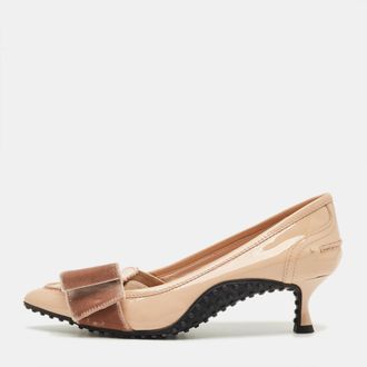 Tod's Tods Beige Patent Leather Loafer Pumps