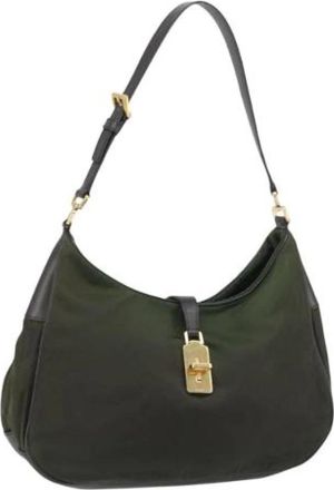 Prada Pre-owned Shoulder Bags, female, Green, Size: ONE SIZE Pre-owned Nylon Shoulder Bag