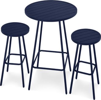Best Choice Products 3-Piece Steel Patio Bar Height Round Bistro Set w/ Backless Stools, Slatted Design