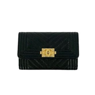 Chanel Pre-owned Wallets, female, Black, Size: ONE SIZE Pre-owned Boy V Stitch Card Case