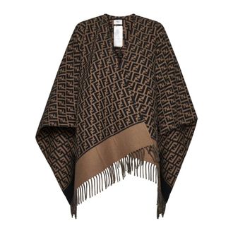 Fendi Jacquard Wool Cashmere Poncho Fringes