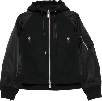 sacai Felpa con cappuccio e zip a pannelli misti - - Sweatshirts & Hoodies - Donna - Nero - S