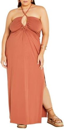 City Chic Miley Halter Midi Dress in Tan at Nordstrom Rack, Size Xxl/24W