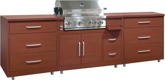 Oviala Cocina exterior de 3 piezas con barbacoa de obra