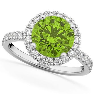 Allurez Halo Peridot & Diamond Engagement Ring 14K in 2.50Ct/white Gold at Nordstrom, Size 7.5