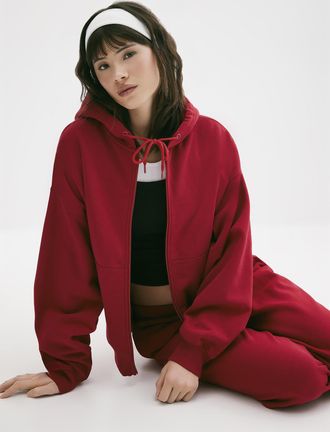 Twik Womens Loose zip fleece hoodie