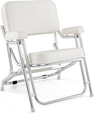 Costway Sillas de Playa Plegable, Sillas Camping de Aluminio con Asiento Acolchado, Silla Jardin Terraza para Barcos Yates, Blanco, 66,5 x 65 x 78