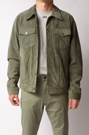Frame Denim Modern Suede Trucker Jacket In Deep Army