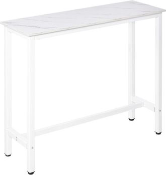 HOMCOM Mesa De Bar Mesa De Comedor Con Superficie De Granos De M&aacute;rmol Estructura De Acero Estilo Moderno Para Cocina Bistro Cafeter&iacute;a 120x40x100 Cm Blanco
