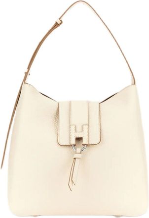 Hogan Textured Hobo Bag With Flap Closure And Raised Logo