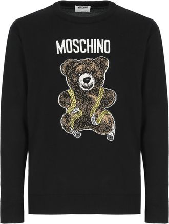 Moschino Black Teddy Bear Embroidered Wool Sweater