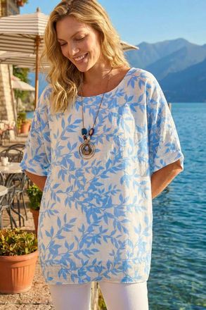 Roman Leaf Print Necklace Detail Tunic Top