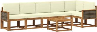 vidaXL Conjunto De Sof&aacute;s De Exterior 7 Uds. Natural Y Crema Poli&eacute;ster Vidaxl