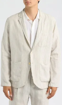 Alex Crane Alta Linen Blazer in Salt Lines at Nordstrom, Size Xx-Large