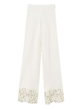 Twin-Set knitted lace-panel trousers - White