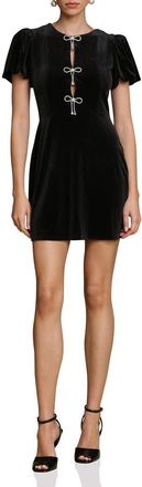 Avec Les Filles Embellished Bow Velvet Minidress in Black at Nordstrom Rack, Size 12