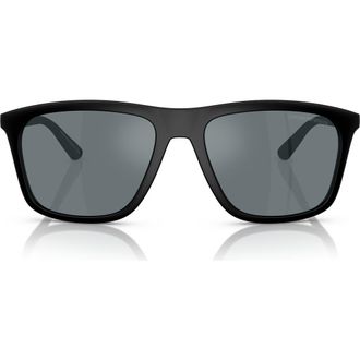 Emporio Armani 57mm Mirrored Square Sunglasses in Black /Grey Mirror Black at Nordstrom