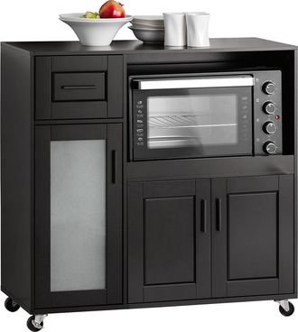 SoBuy Aparador Auxiliar De Almacenamiento Para Microondas Con Ruedas Armario De Cocina Con 3 Puertas Y Un Caj&oacute;n 88.5 X 40 X 89 Cm Negro Fsb78-sch Sobuy Es