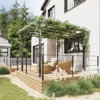OUTSUNNY 3x3m Metal Gazebo Pergola Grape Trellis Climbing Plants Sun Shelter in Black