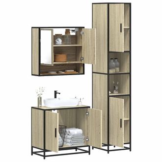Berkfield Home 3 Piece Bathroom Furniture Set Sonoma Oak Engineered Wood in Brown