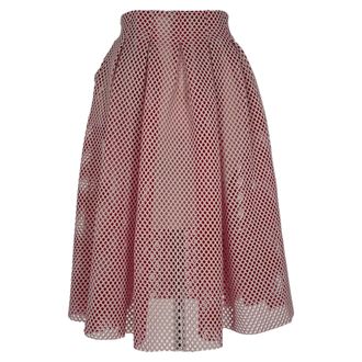 Maje Openwork-Knit Midi Skirt in Red Polyester