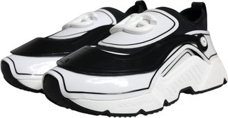 Dolce & Gabbana Mens White Black Logo Plaque Daymaster Sneakers Shoes And Leather