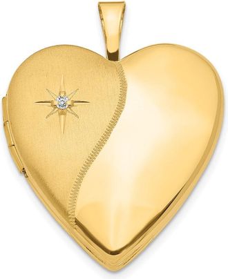 Diamond2Deal 14k Yellow Gold Polished and Satin Diamond Star 20mm Heart Locket