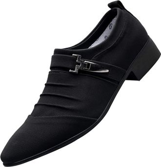 Generic Men Casual Shoes Pointed Toe Formal Shoes Canvas Shoes Fashion Business Shoes (Black, 7.5)-3
