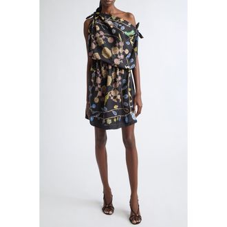 Versace Broken Jewels Print Silk Twill Dress in Black Azur Gold at Nordstrom, Size 46