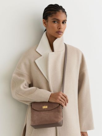 Reiss Taupe Suede and Leather Crossbody Bag
