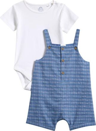 Next Gingham Denim Romper & Bodysuit Set in Blue at Nordstrom, Size 9-12M