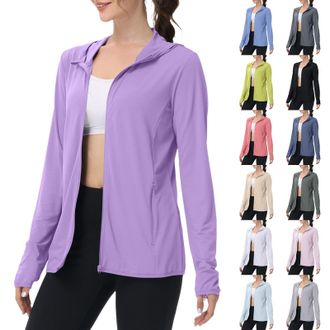 Generic chubasquero running mujer Womens Running Jacket with Hood UPF 50+ Sun Protection Lightweight Quick Dry Zip Up Sports Top Gym Athletic Long Sleeve Shir