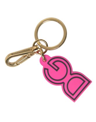 Dolce & Gabbana Womens Pink Rubber Gold Tone Metal Dg Logo Keyring Keychain And Zamak Pvc Steel Brass Accessory