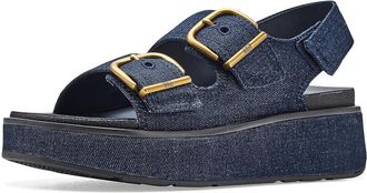 FitFlop Gen FF Max Buckle Denim Back Strap Sandals Womens Wedge Shoes Dark Denim : 10 M (B), Textile