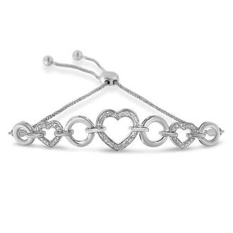 House of Brilliance Silver Diamond Accent Interlinking Triple Heart Adjustable Bolo Bracelet in White at Nordstrom