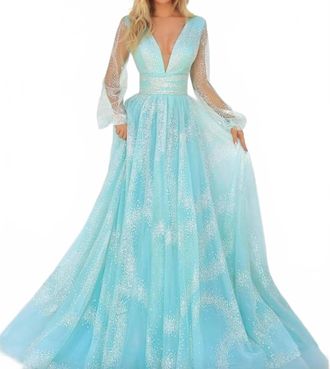 Tarik Ediz Plunging V-Neck Prom Dress In Mint